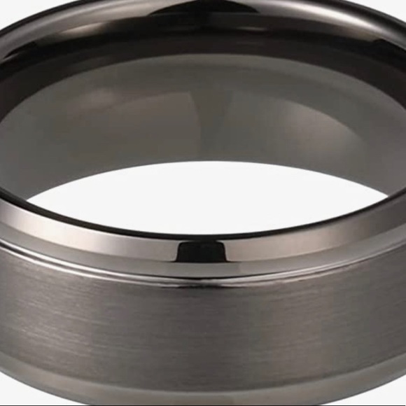 Gunmetal Tungsten Rings for Men/Women Wedding Bands Stepped Beveled Edges Matte - Picture 5 of 5